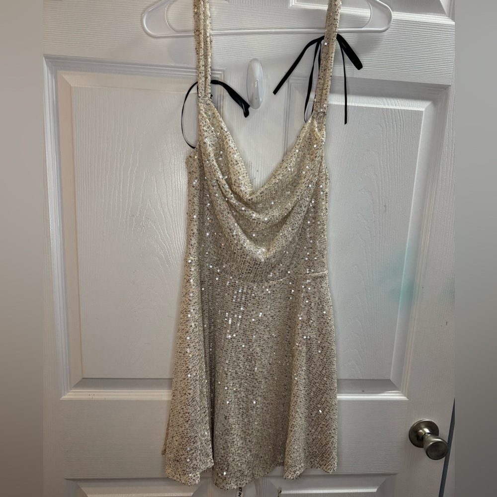 Lucy in the Sky Champagne Sequin Cowl Mini Dress